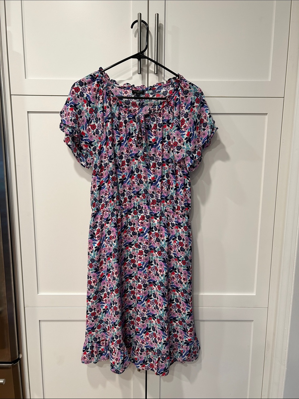 Talbots Floral Petite Blouse in Navy, Red, Pink & White